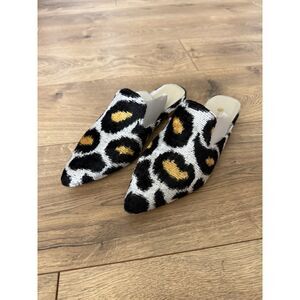 AYCA DESIGN NEW 37 Silk Velvet Ikat Point Toe Slide leopard pointed toe mule
